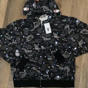 Bape Black and Gray Camouflage Zip-Up Sweater